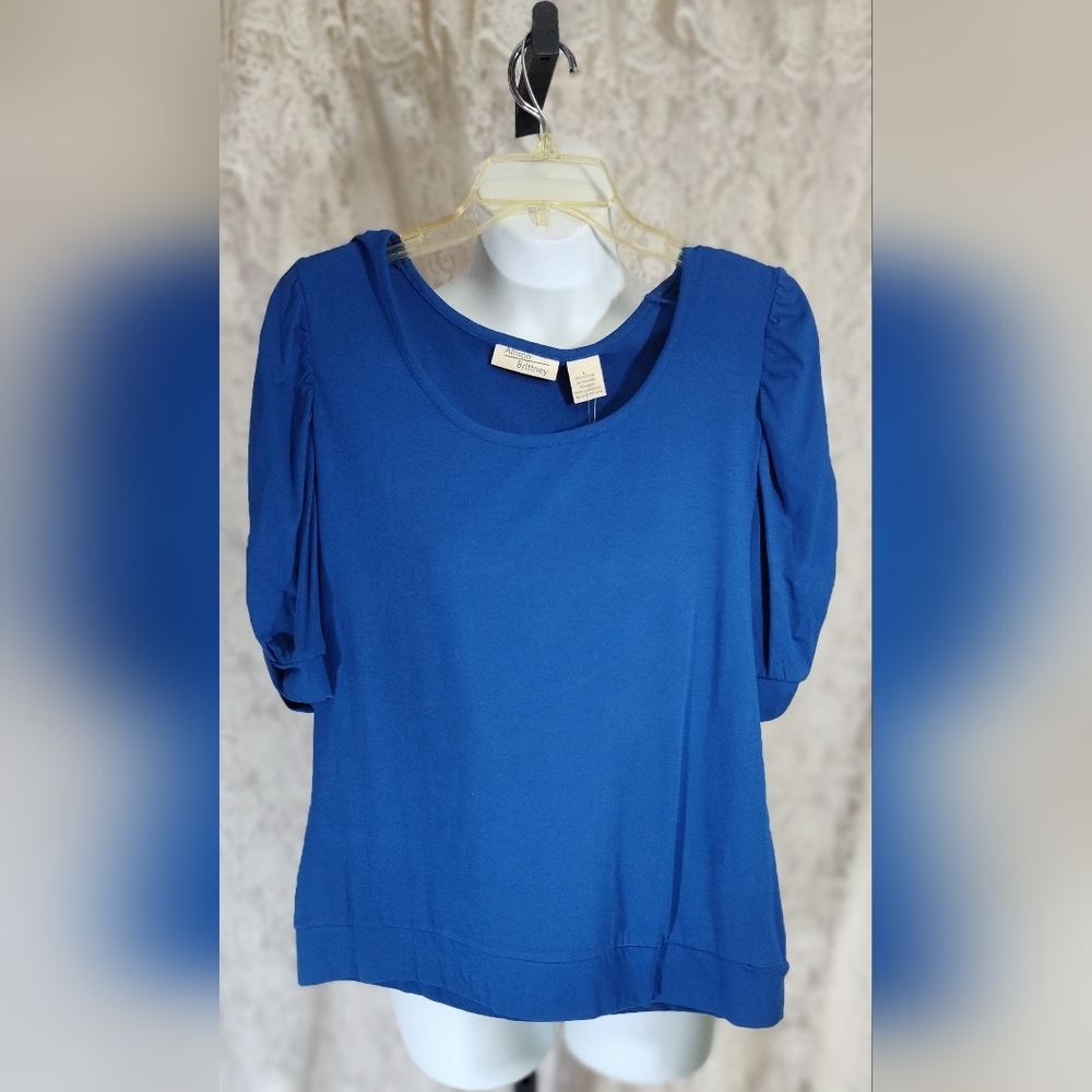 Allison Brittney Blue Puff Sleeve Fitted Blouse